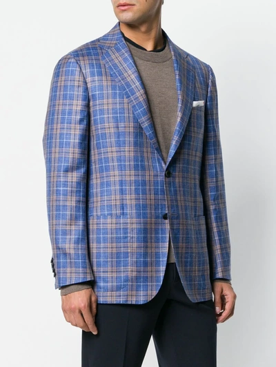 Shop Kiton Checked Single Breasted Blazer In Blue