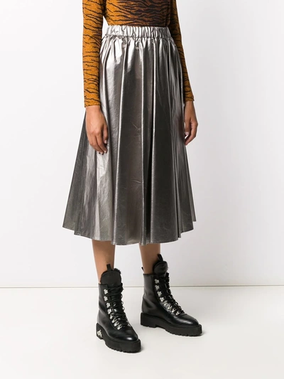 Shop Moncler Metallic Pleated Midi Skirt In Silver