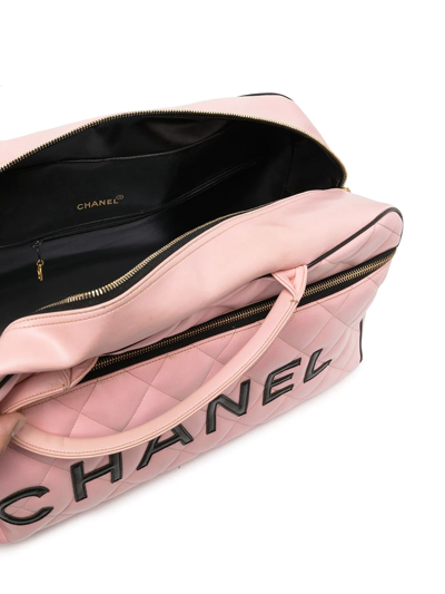 Pre-owned Chanel Logo-embossed Diamond-quilted Holdall Bag In Pink