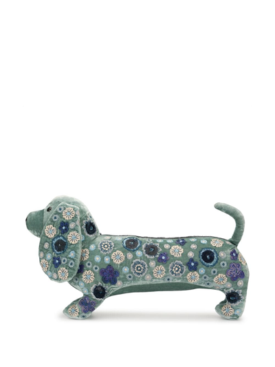 Shop Anke Drechsel Embroidered Velvet Dachshund Plush In Blue