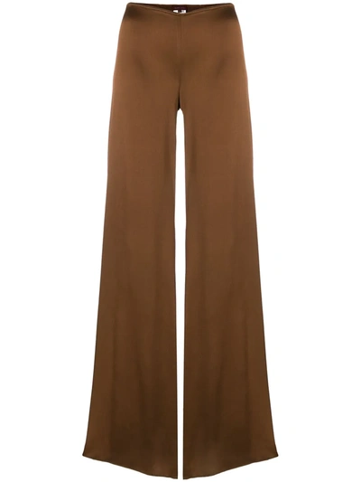 Pre-owned Romeo Gigli Vintage Glossy Flared Trousers In Brown