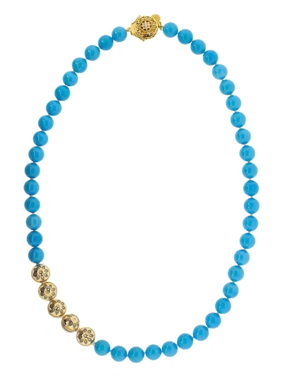 Shop Buddha Mama 20kt Yellow Gold And Turquoise Necklace In Blue
