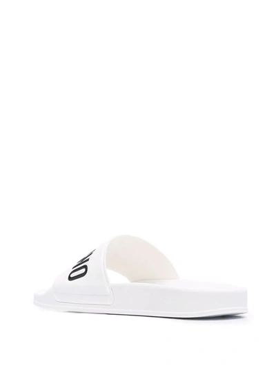 Shop Moschino Logo-print Open-toe Slides In Weiss
