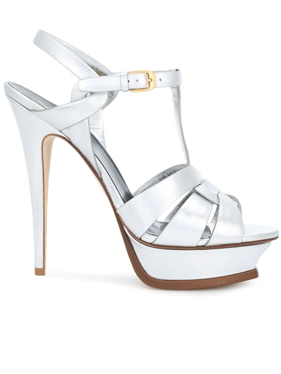 Shop Saint Laurent Tribute Sandals In Metallic