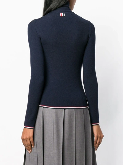 Shop Thom Browne Rwb-trim Roll-neck Jumper In Blue