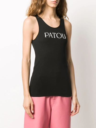 Patou Black Cotton Scoop Neck Logo Tank Top