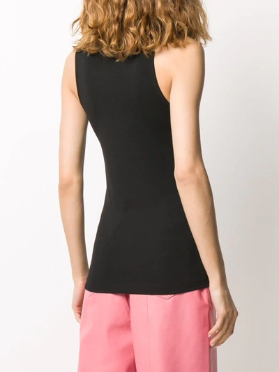 Patou Black Cotton Scoop Neck Logo Tank Top