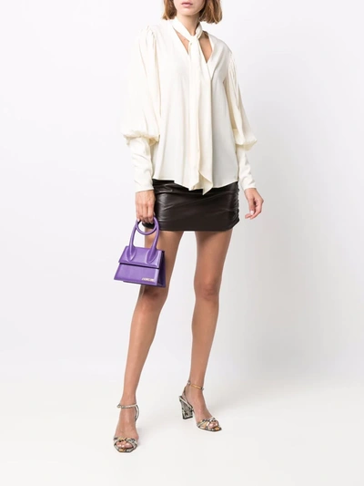 Wandering Puff-sleeve Pussy-bow Blouse In Nude