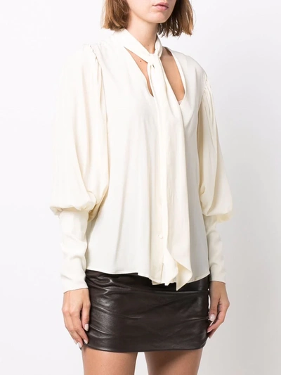 Wandering Puff-sleeve Pussy-bow Blouse In Nude