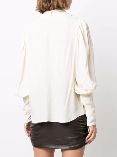 Shop Wandering Puff-sleeve Pussy-bow Blouse In Nude