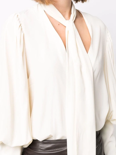 Wandering Puff-sleeve Pussy-bow Blouse In Nude