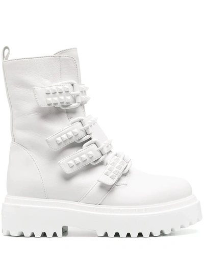Shop Le Silla Stud-embellished Buckle Boots In White