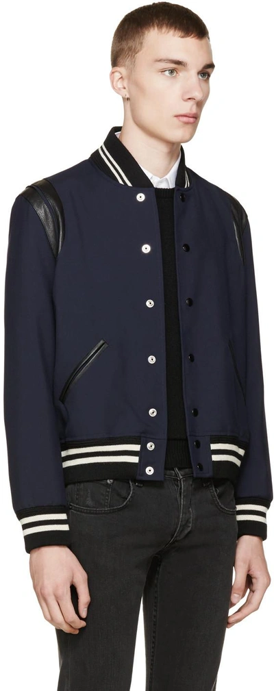 Shop Saint Laurent Navy Teddy Bomber Jacket