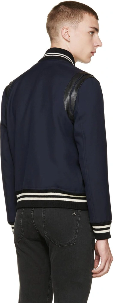 Shop Saint Laurent Navy Teddy Bomber Jacket