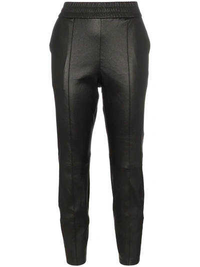 Shop Sprwmn High-waisted Stretch Leather Track Pants In Black