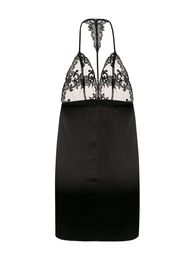 Fleur Of England Onyx Lace-cup Silk-blend Nightdress In Black