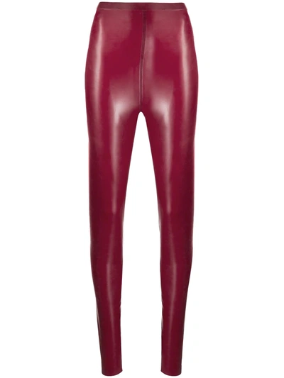 Shop Saint Laurent High-waisted Glossy Leggings In Red