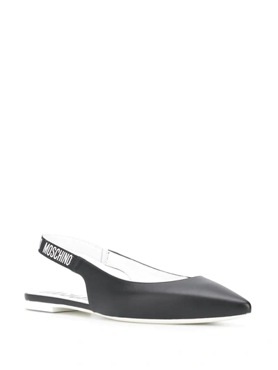 Shop Moschino Logo-strap Slingback Ballerina Shoes In Black