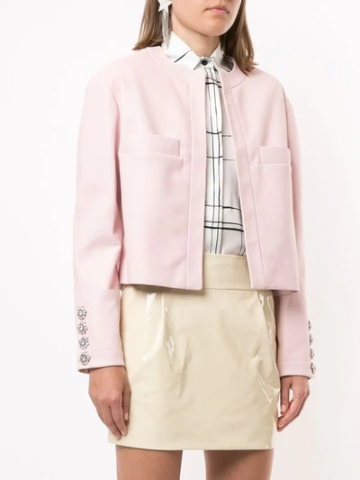 Shop Alexandre Vauthier Crystal Button Leather Jacket In Pink