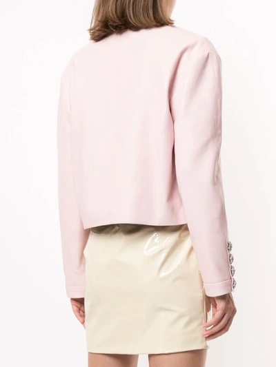 Shop Alexandre Vauthier Crystal Button Leather Jacket In Pink