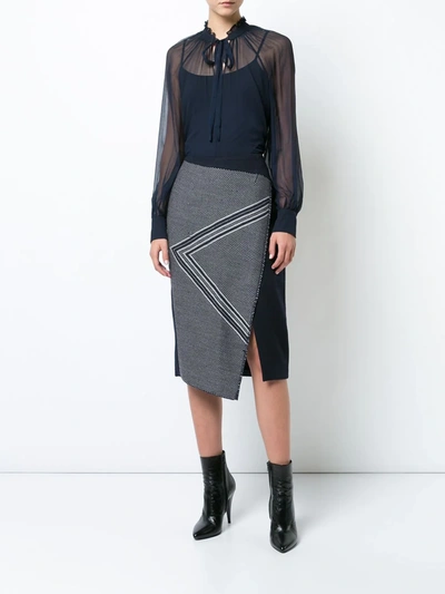 Shop Voz Asymmetric Pattern Skirt In Blue