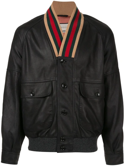 Shop Gucci Web Collar Bomber Jacket In Black