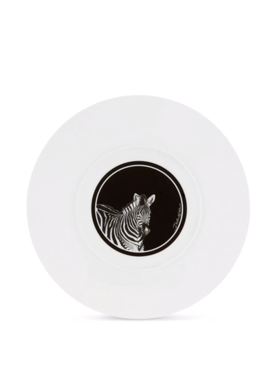 Dolce & Gabbana Zebra-print Porcelain Dinner Plates (set Of 2) In Weiss