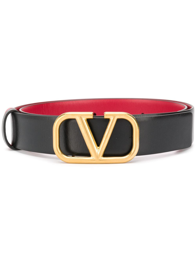 Valentino Garavani | Women 3cm V Logo Reversible Leather Belt Black/Brass 75
