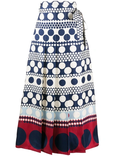 Shop Valentino Stripe And Dot Skirt In Blue