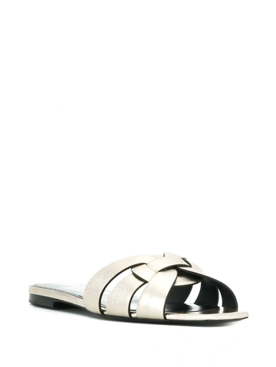 Shop Saint Laurent Tribute Flat Sandals In Metallic