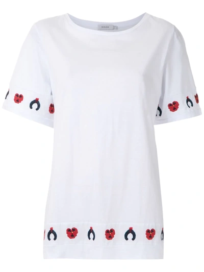 Shop Isolda Embroidered Aqua T-shirt In White