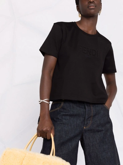 Shop Fendi Cropped Short-sleeve T-shirt In Schwarz