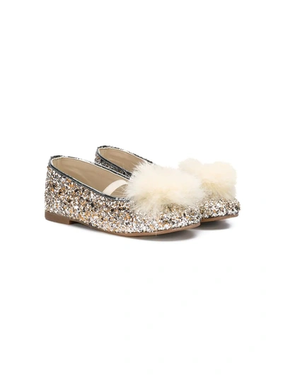 Shop Babywalker Pom-pom Glitter Ballerinas In Silver