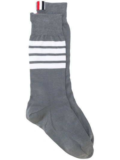 Shop Thom Browne 4-bar Stripe Socks In Grey