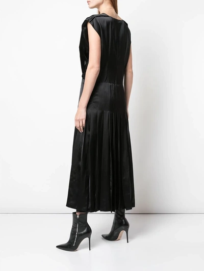 Shop Marni V-neck Pleated Asymmetric Dress In Black