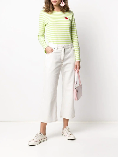 Comme Des Garçons Play Heart Print Striped T-shirt In Green