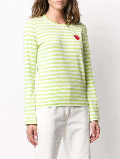Comme Des Garçons Play Heart Print Striped T-shirt In Green