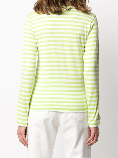 Comme Des Garçons Play Heart Print Striped T-shirt In Green