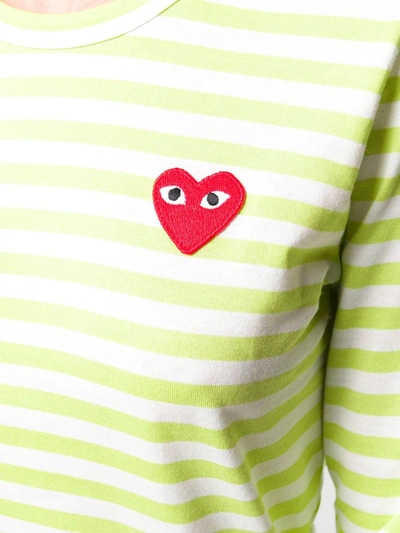 Shop Comme Des Garçons Play Heart Print Striped T-shirt In Green