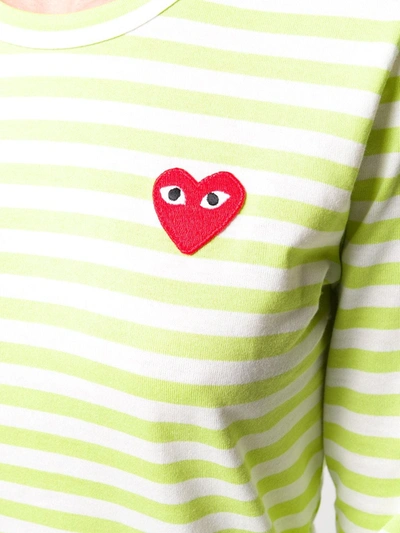 Comme Des Garçons Play Heart Print Striped T-shirt In Green