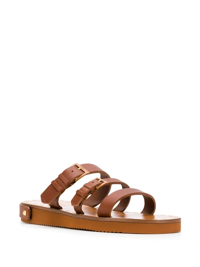 Shop Valentino Rockstud Slide Sandals In Brown