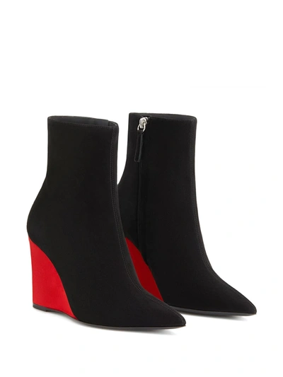 Giuseppe Zanotti Suede Pointy Toe Wedge Bootie In Black