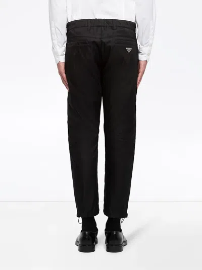 Prada Drawstring Hem Trousers Side Pockets In Black
