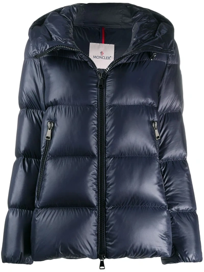 Shop Moncler Logo Puffer Jacket In Blue