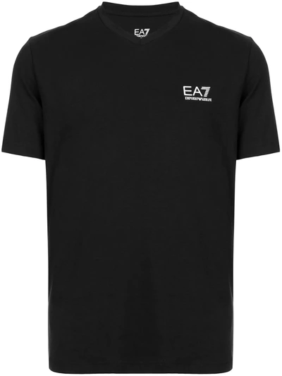 EA7 EMPORIO ARMANI EMBROIDERED T-SHIRT - 黑色