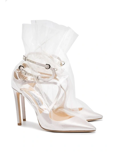 Shop Off-white C/o Jimmy Choo Claire 100 Satin Pumps In White