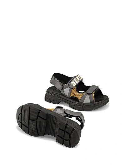 Shop Gucci Leather And Mesh Sandals In Grey