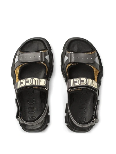 Shop Gucci Leather And Mesh Sandals In Grey