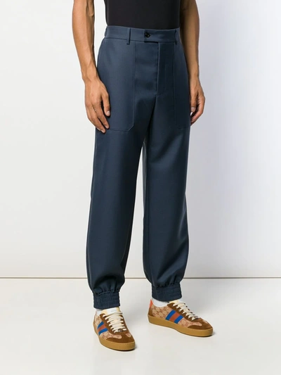 Shop Gucci Elasticated Cuff Tailored Trousers In Blue