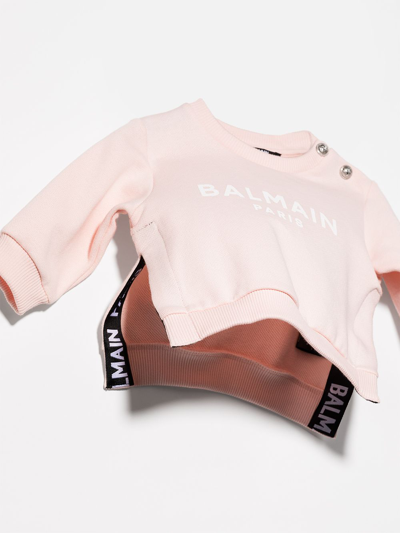 Shop Balmain Logo-print Cotton Sweatshirt In Pink